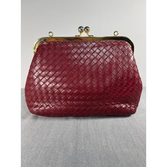 Talbots Gold Ball Kiss lock Closure Red Weave Clutch Crossbody Bag. - Picture 4 of 15